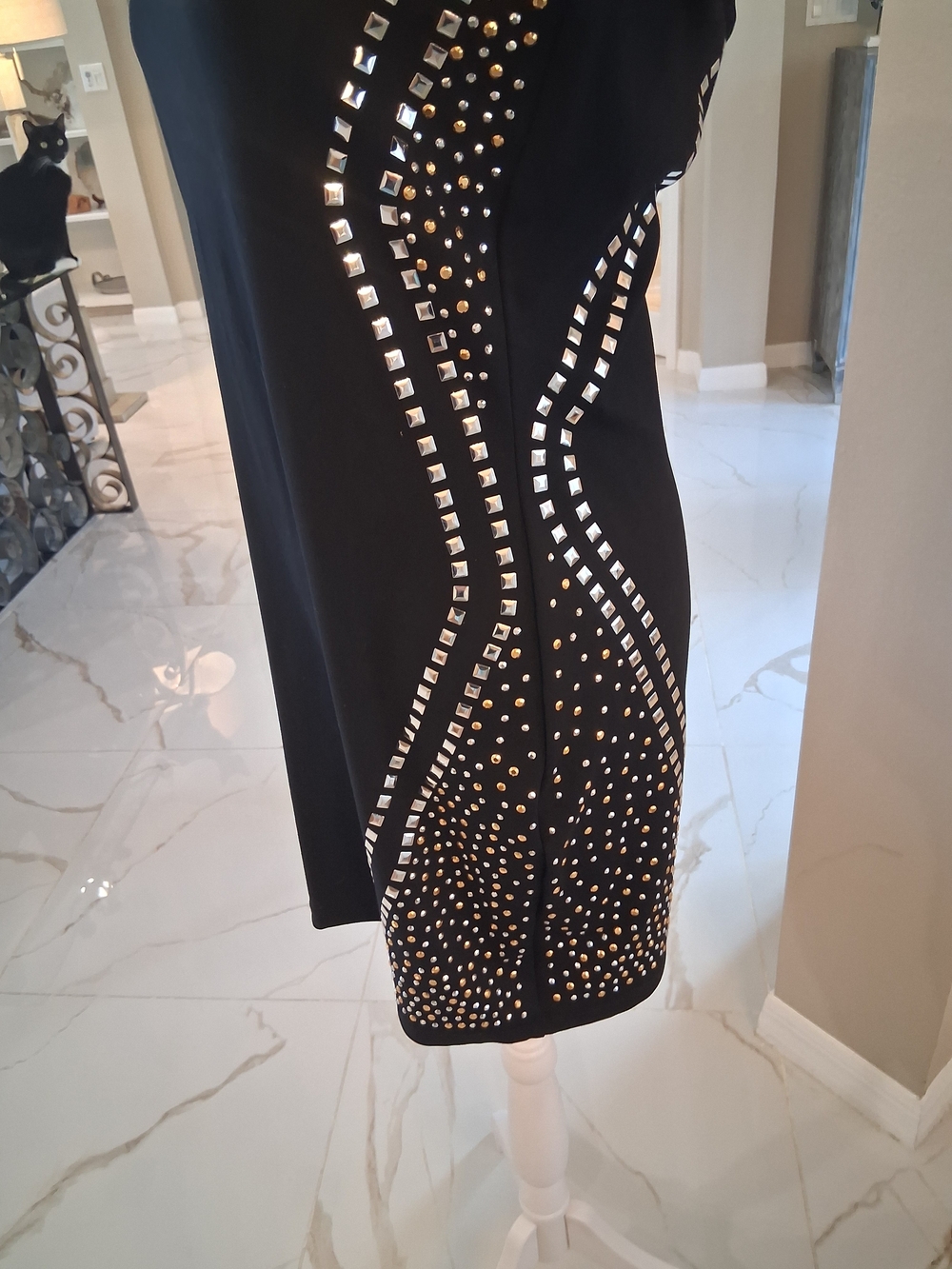 bebe Black Studded Scoop Neck Mini Dress - Picture 2 of 5